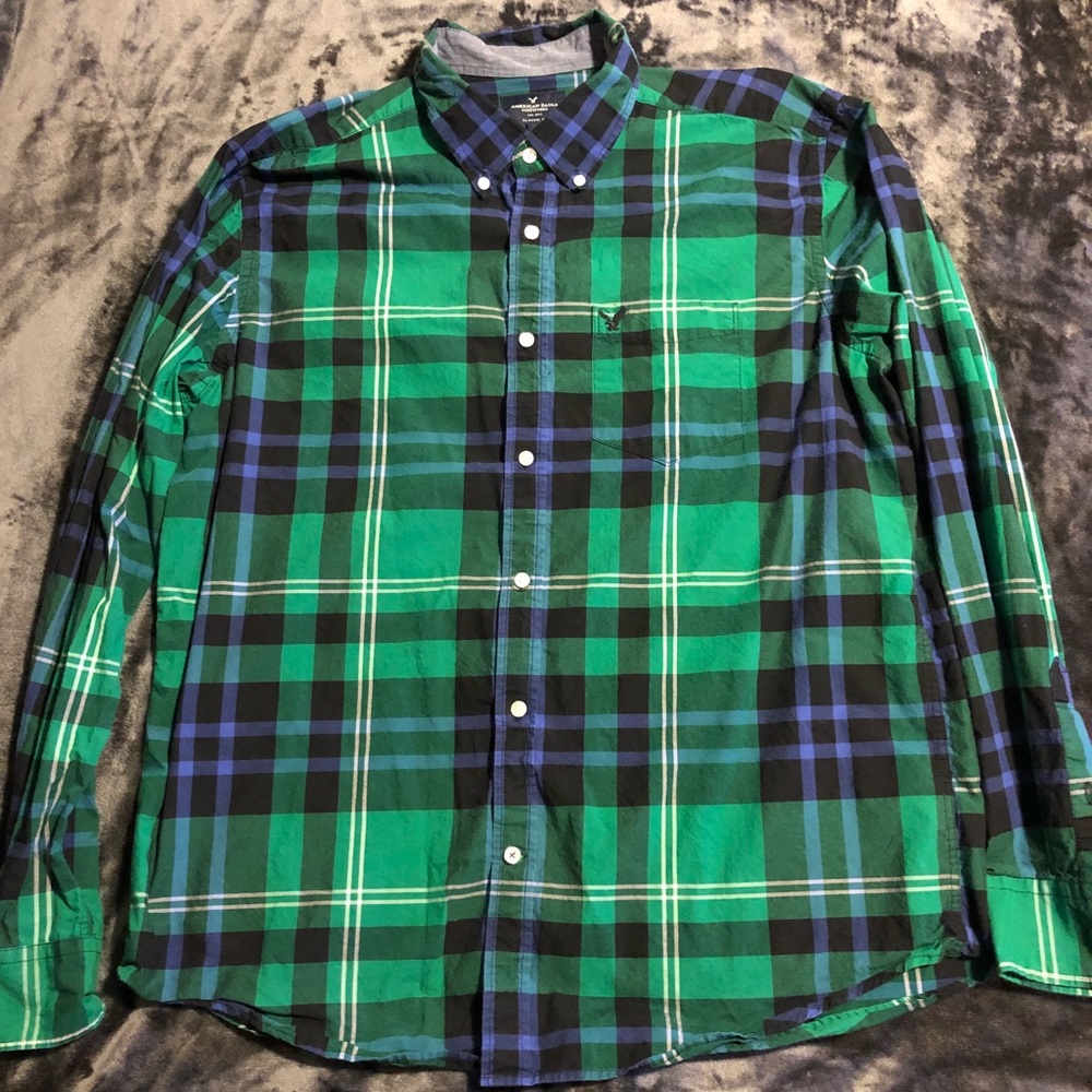 Blue and green plaid shirt